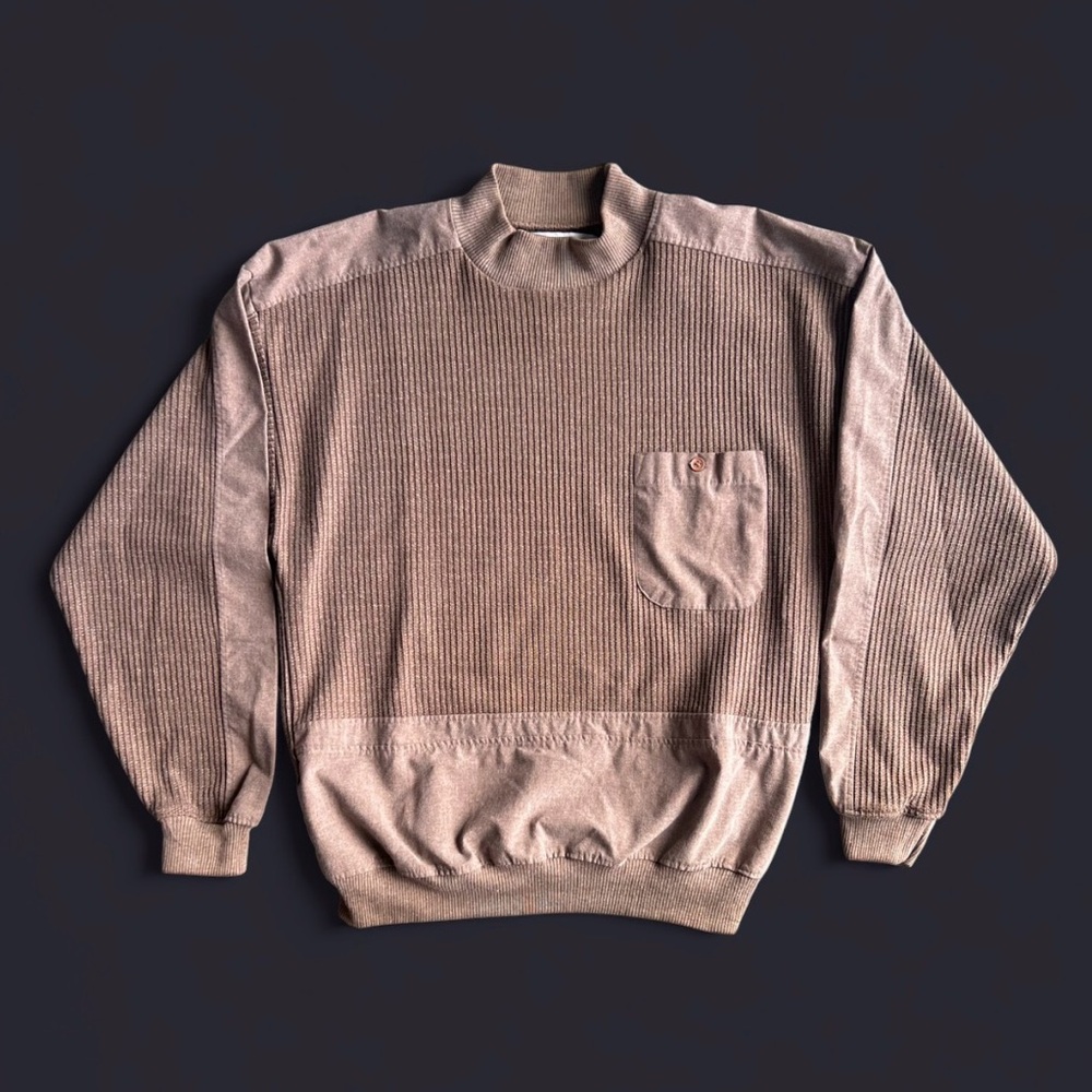 Vintage Huk-A-Poo Men’s Sweater size L Pullover Mock Neck Button Pocket